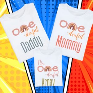 one derful birthday family t shirt set – daddy, mommy & baby custom tees