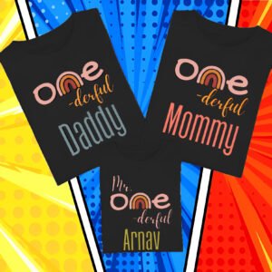 one derful birthday family t shirt set – daddy, mommy & baby custom tees white (copy)