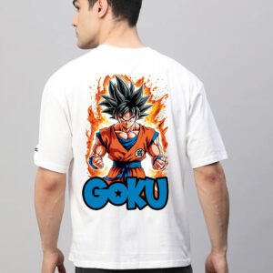 goku white oversized graphic t shirt – anime flame edition